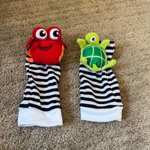 Striped rattle Baby Socks with a Crab and Turtle